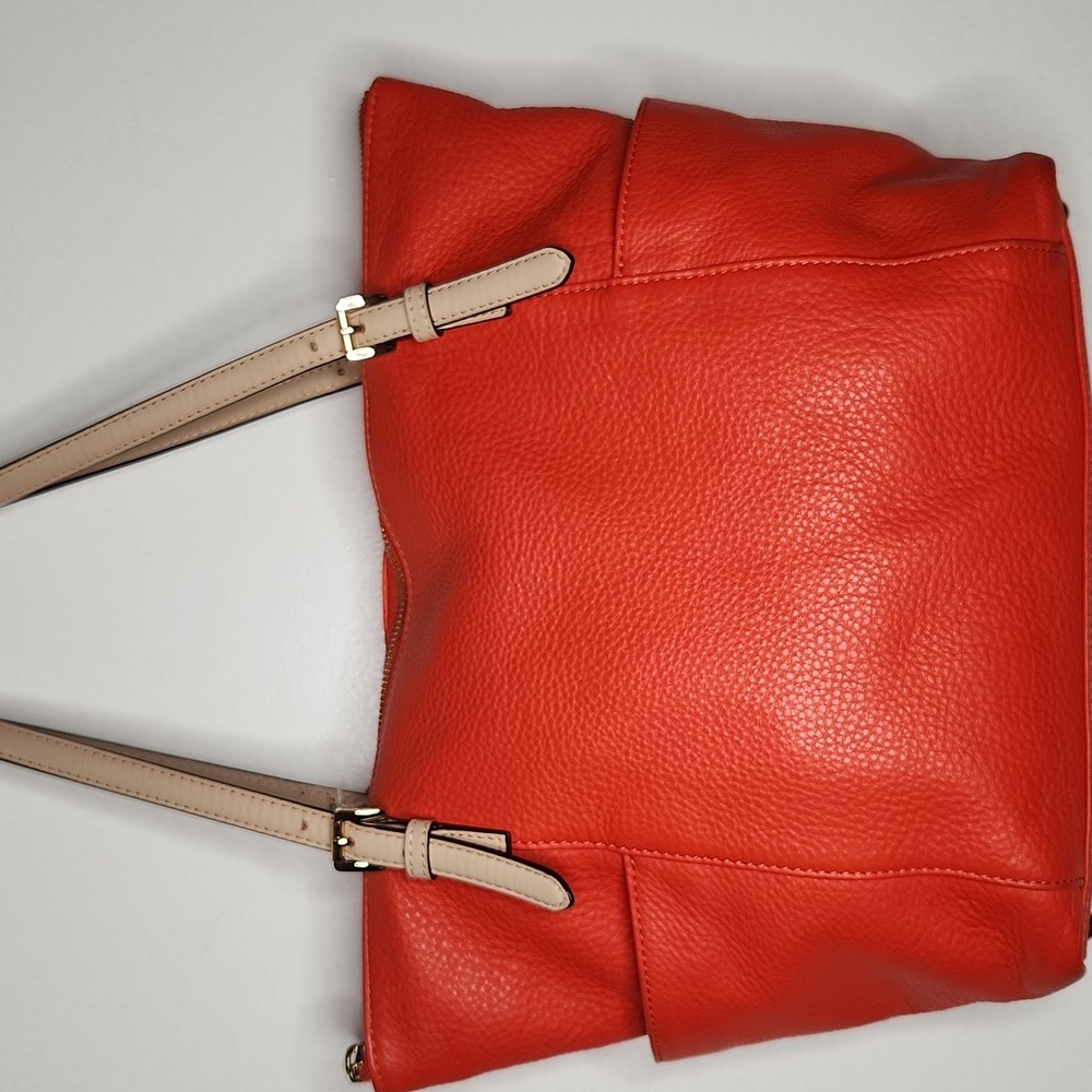 Michael Kors Red Leather Tote with Beige Straps